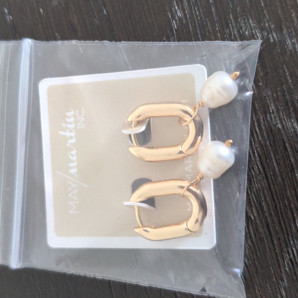 Gold hoops with pearl detail